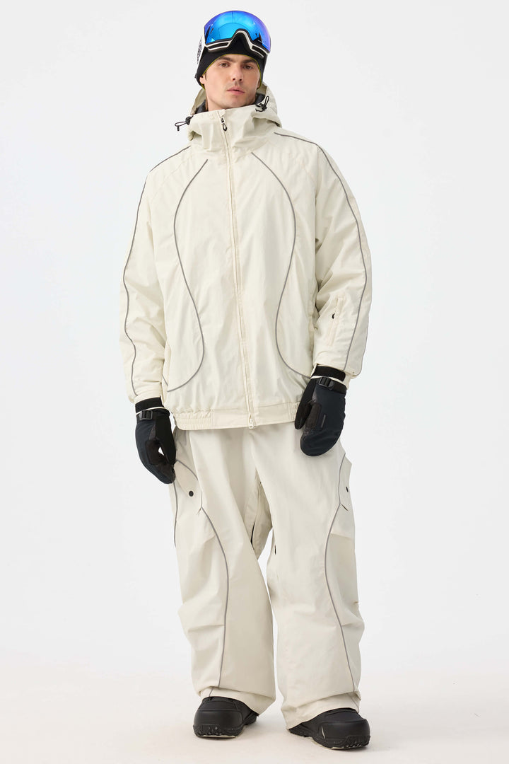 Schwarze Herren-Skihose im Retro-Stil mit reflektierenden Paspeln und Baggy-Schneeschuhmodell 