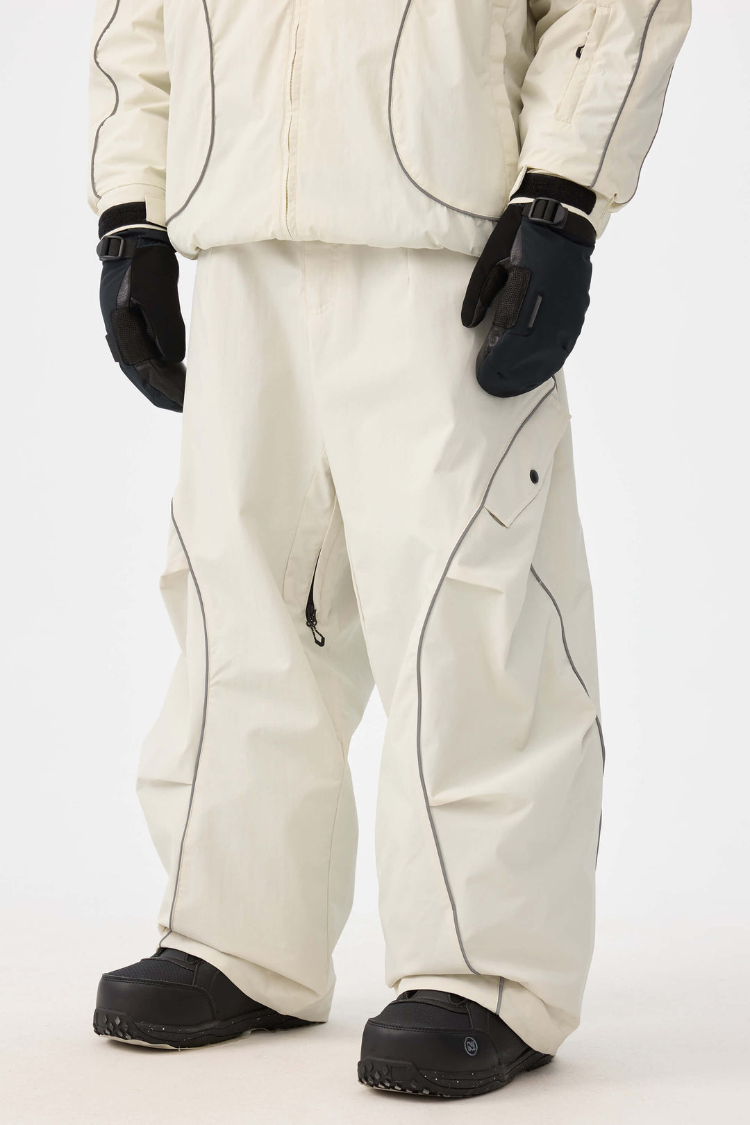 Heren off-white duurzame reflecterende streep baggy sneeuwbroek