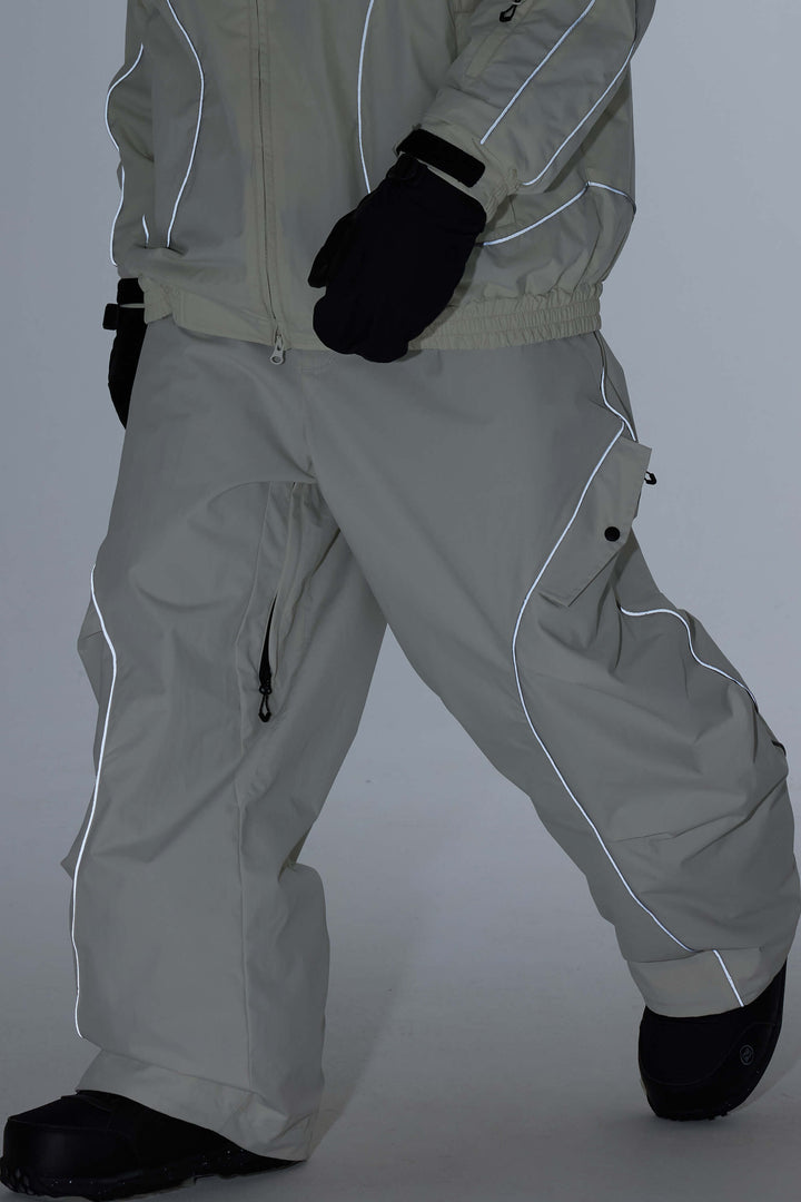 Schwarze Herren-Skihose im Retro-Stil mit reflektierenden Paspeln und Baggy-Schneeschuhmodell 