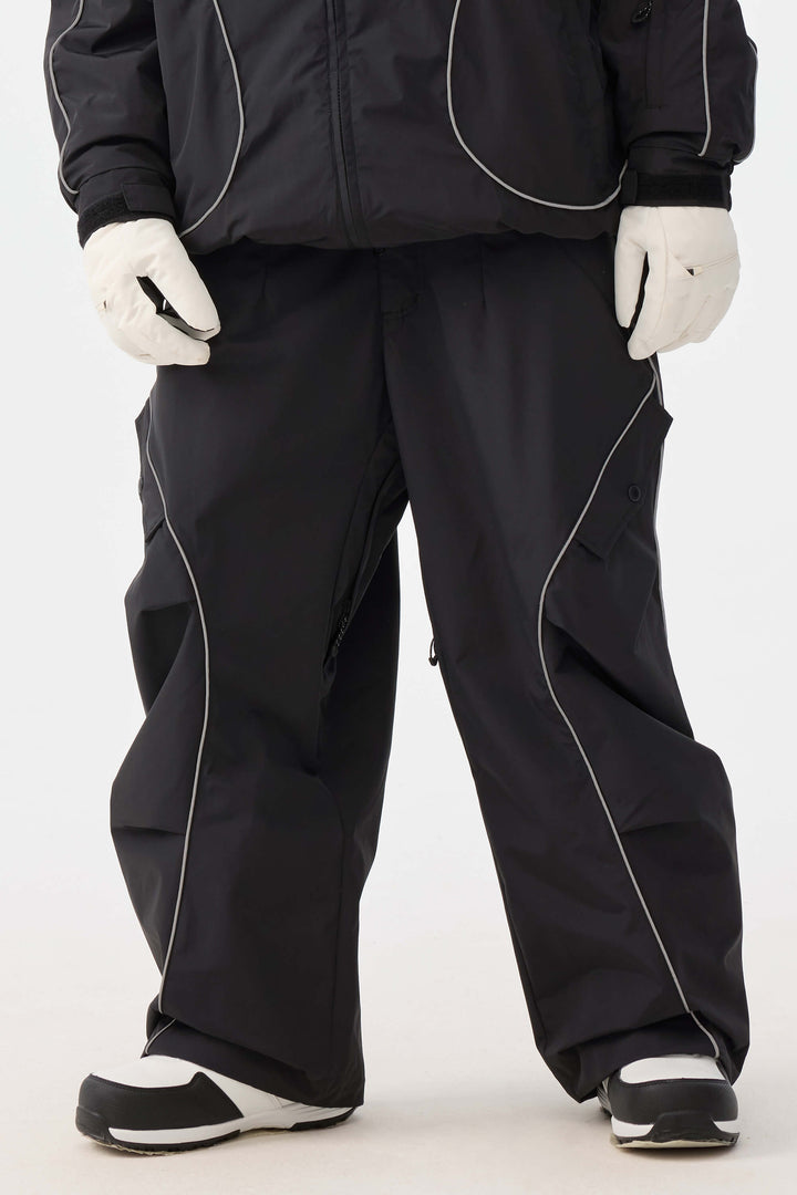 Women's Coffee Retro Track Reflective Piping Baggy Snow Pants