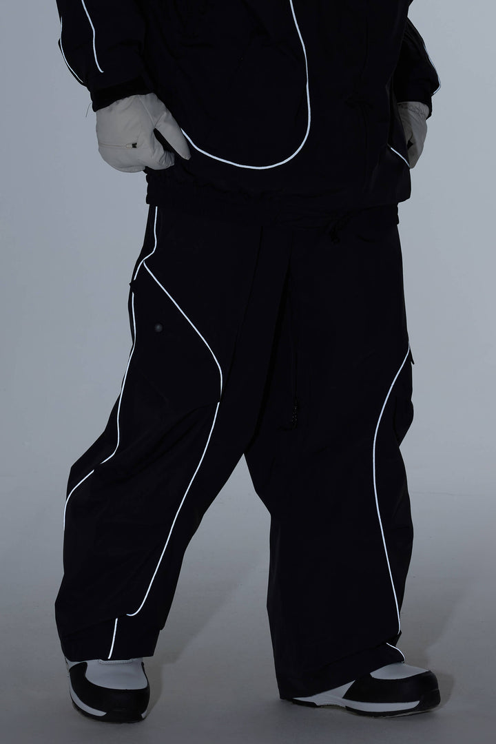 Women's Coffee Retro Track Reflective Piping Baggy Snow Pants