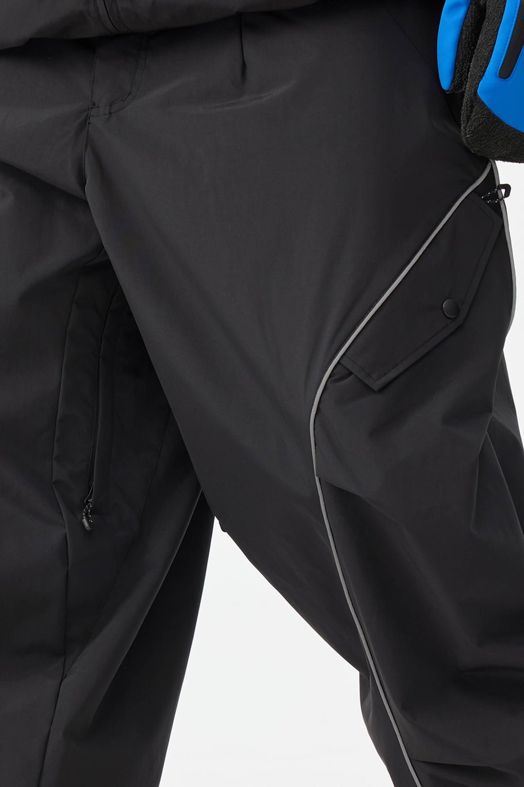 Schwarze Herren-Skihose im Retro-Stil mit reflektierenden Paspeln und Baggy-Schneeschuhmodell 