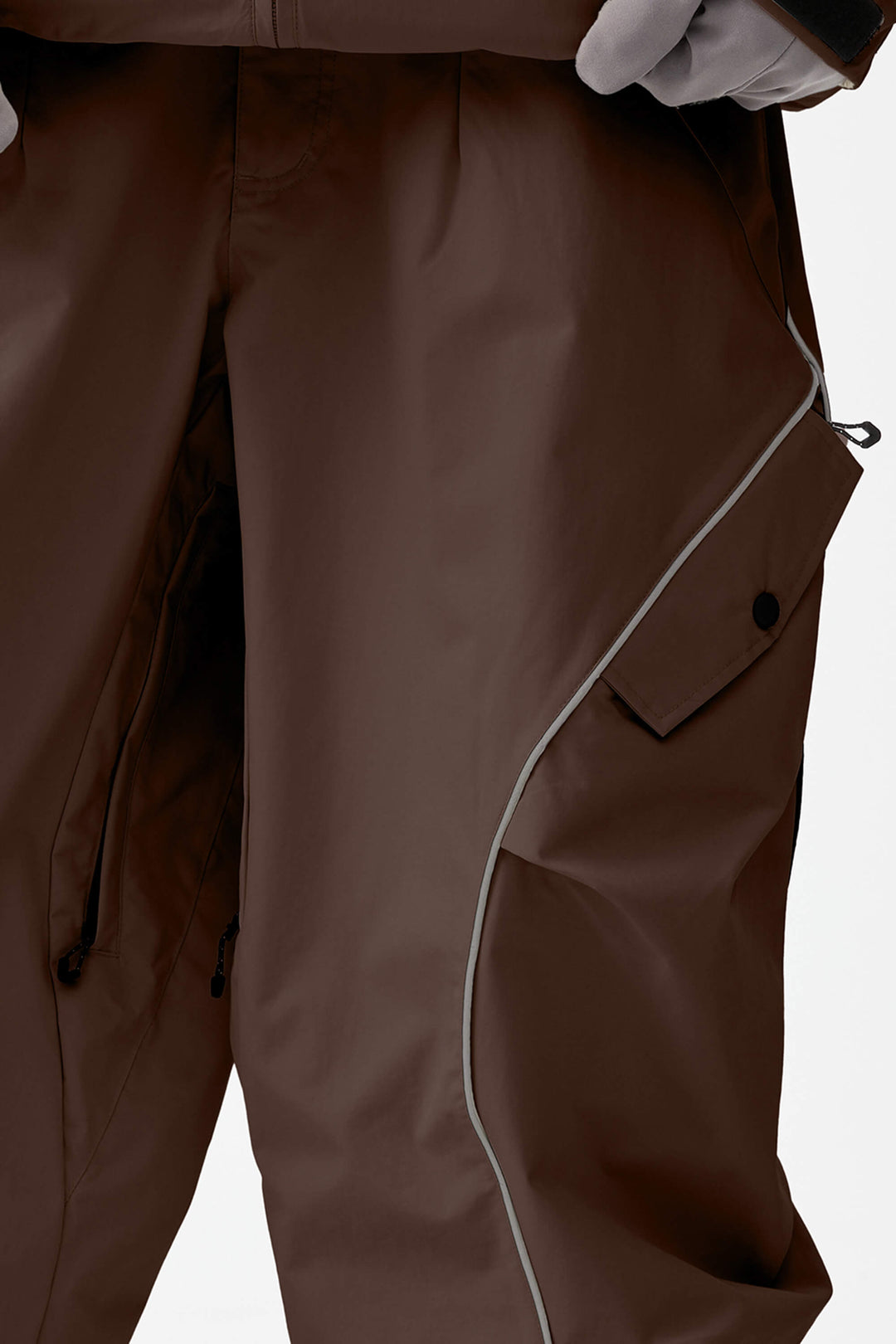 Women's Coffee Retro Track Reflective Piping Baggy Snow Pants