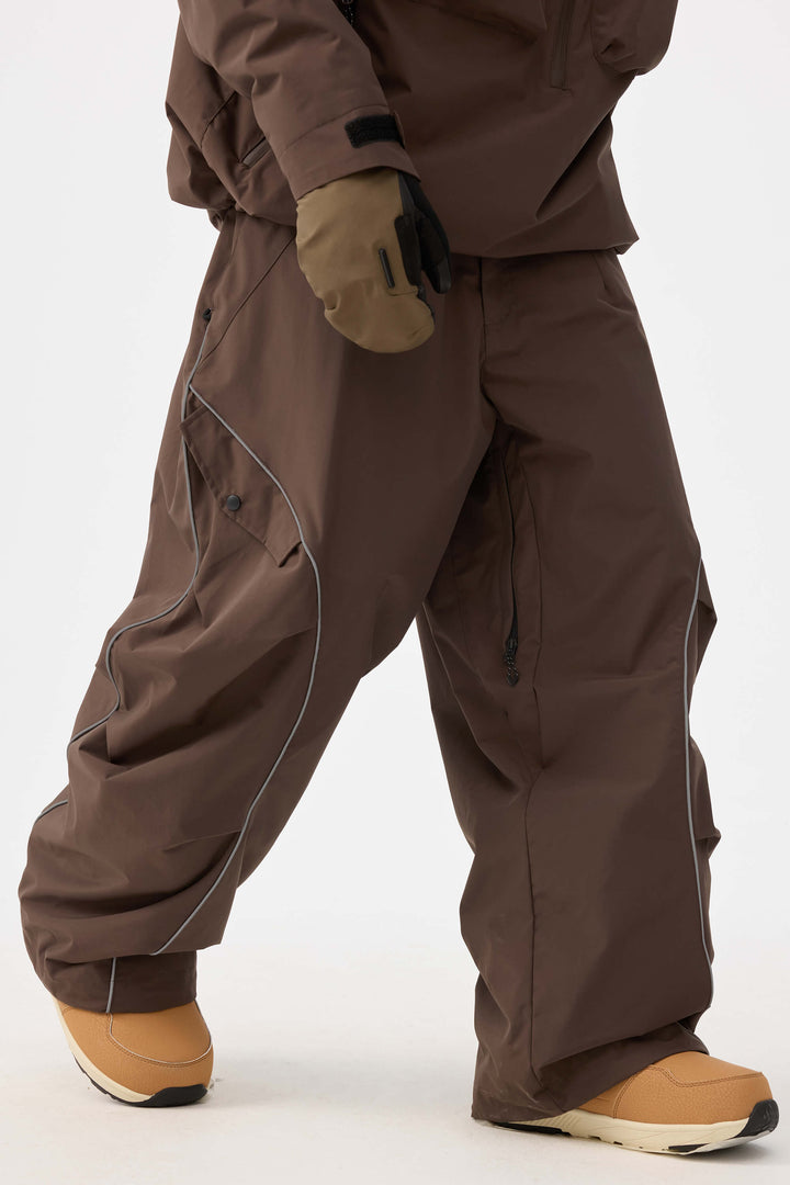 Schwarze Herren-Skihose im Retro-Stil mit reflektierenden Paspeln und Baggy-Schneeschuhmodell 