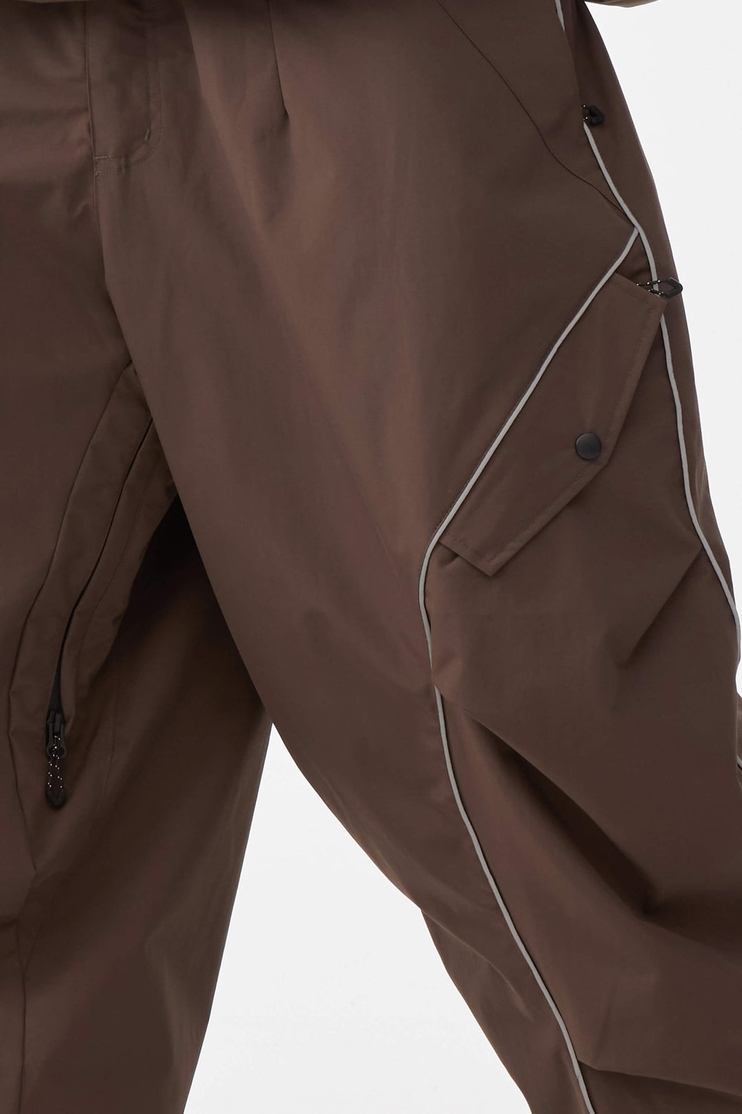 Męskie spodnie śnieżne Baggy z odblaskowymi paskami w kolorze kawy