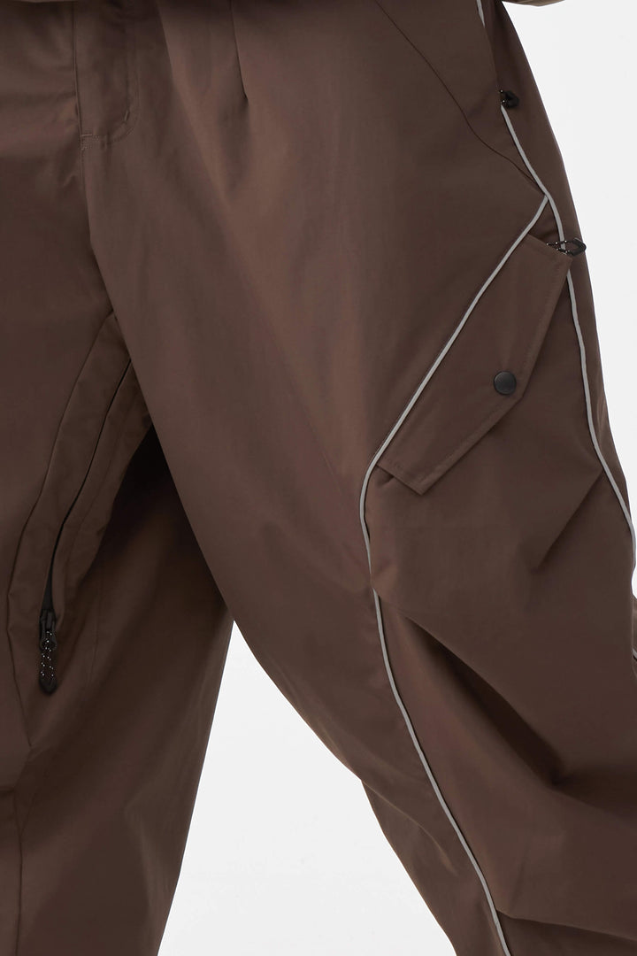 Męskie spodnie śnieżne Baggy z odblaskowymi paskami w kolorze kawy