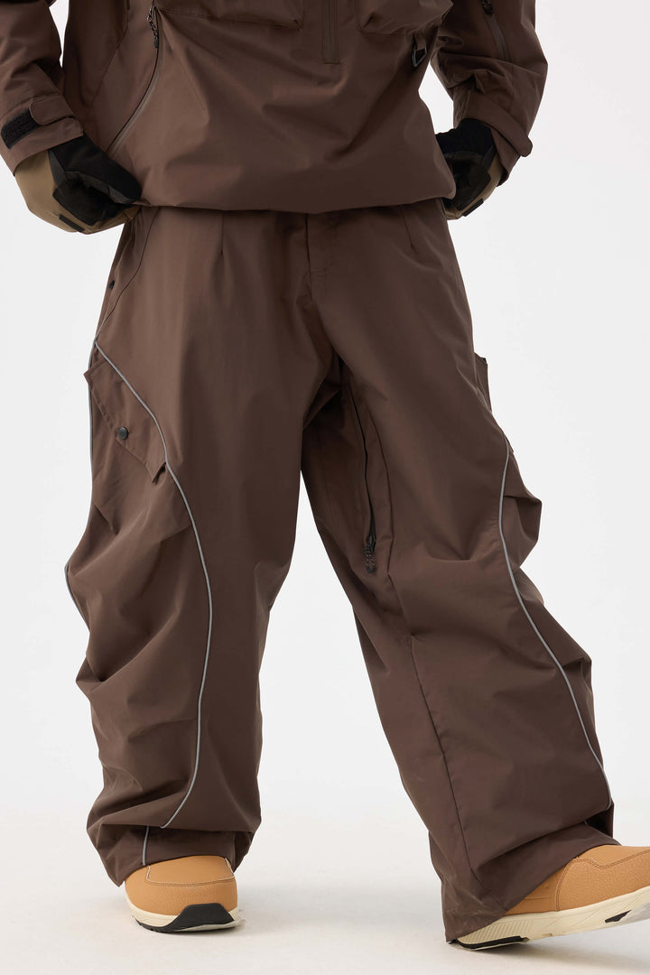 Męskie spodnie śnieżne Baggy z odblaskowymi paskami w kolorze kawy