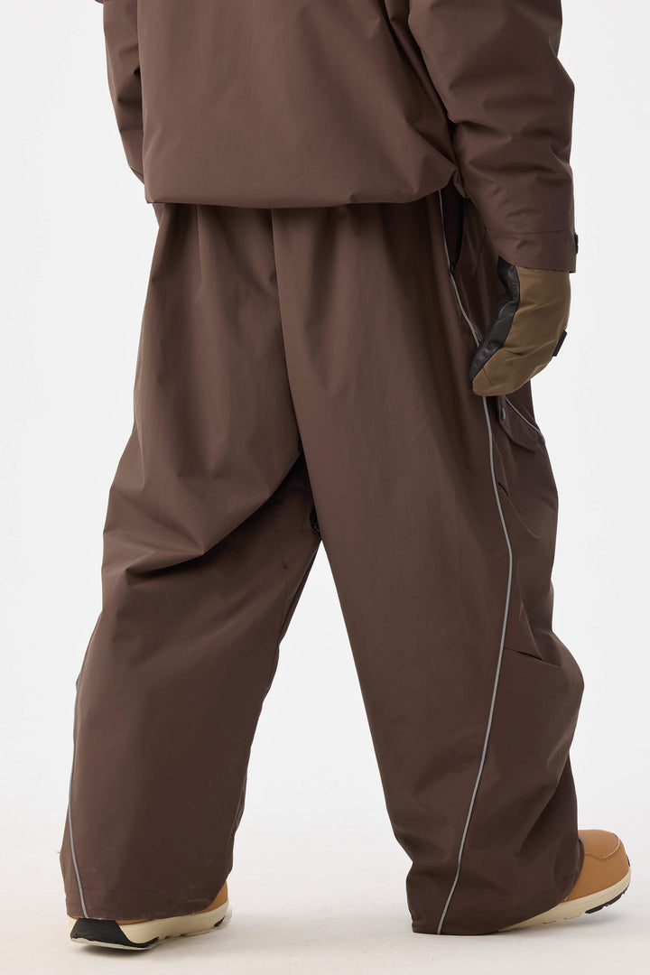 Męskie spodnie śnieżne Baggy z odblaskowymi paskami w kolorze kawy