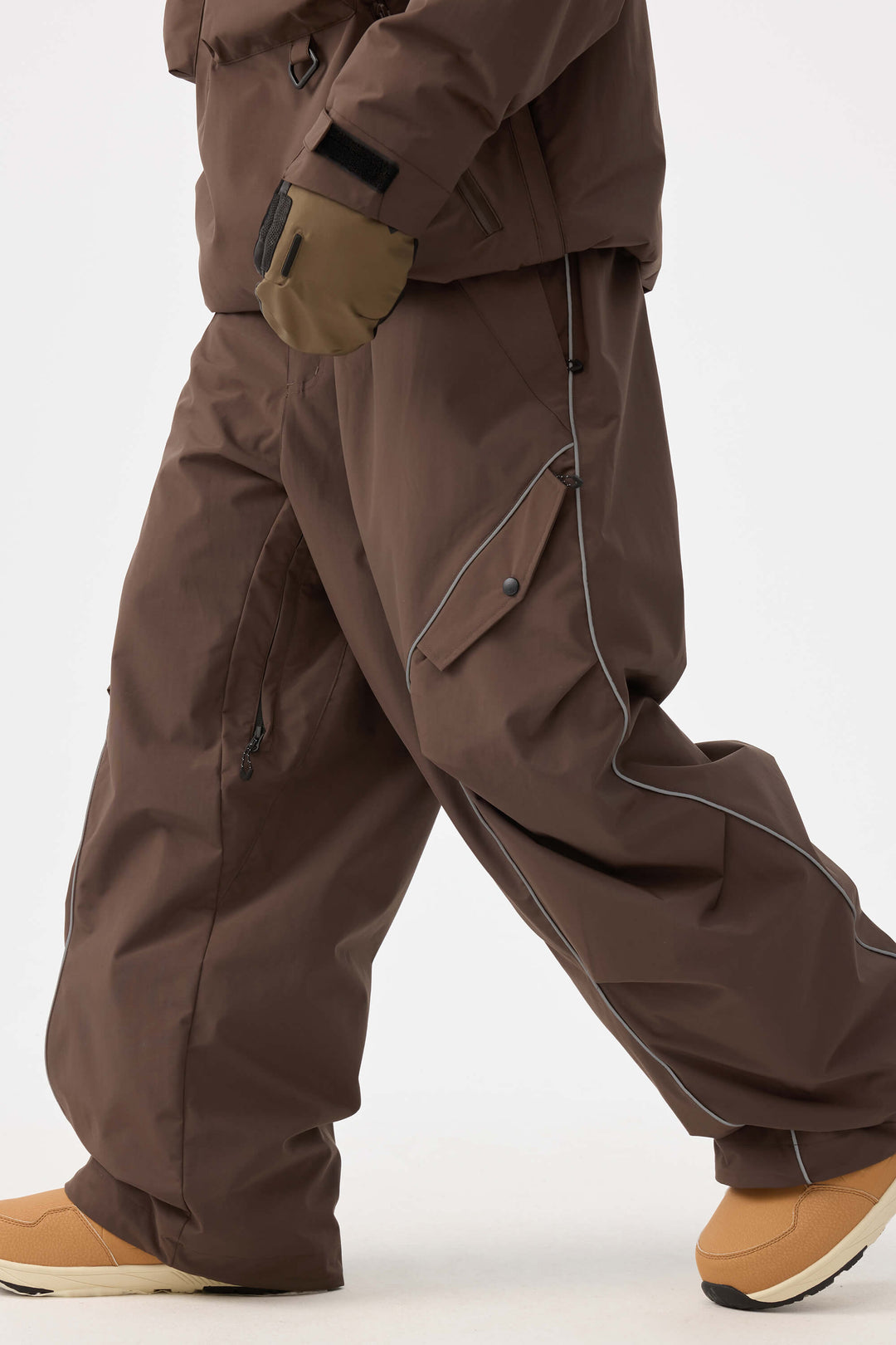 Heren off-white duurzame reflecterende streep baggy sneeuwbroek