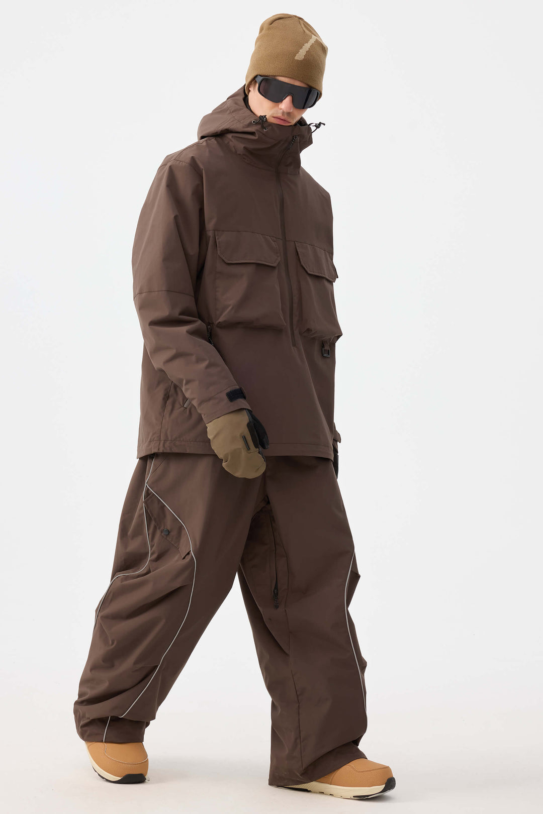 Schwarze Herren-Skihose im Retro-Stil mit reflektierenden Paspeln und Baggy-Schneeschuhmodell 