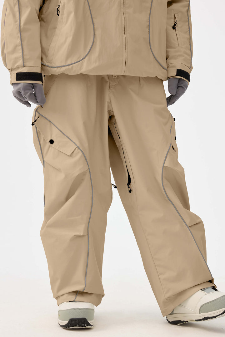 Khaki Retro Track Baggy Sneeuwbroek voor Dames met Reflecterende Bies