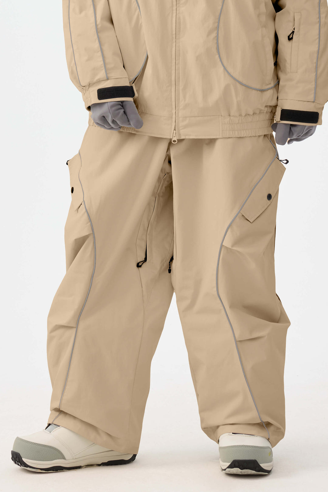 Khaki Retro Track Baggy Sneeuwbroek voor Dames met Reflecterende Bies