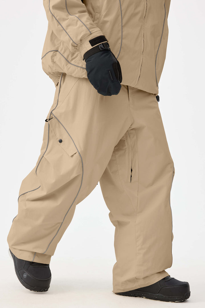 Schwarze Herren-Skihose im Retro-Stil mit reflektierenden Paspeln und Baggy-Schneeschuhmodell 