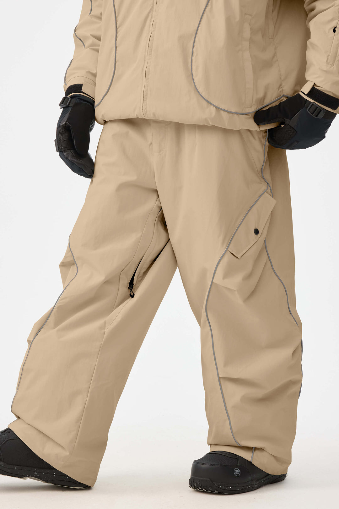 Khaki duurzame reflecterende streep baggy sneeuwbroek voor heren