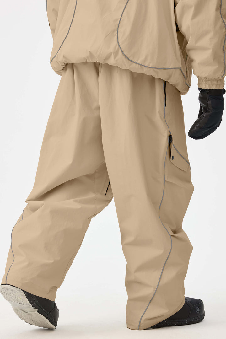 Schwarze Herren-Skihose im Retro-Stil mit reflektierenden Paspeln und Baggy-Schneeschuhmodell 