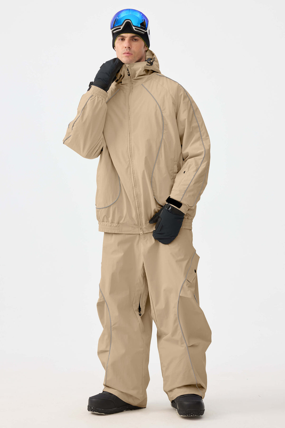 Khaki duurzame reflecterende streep baggy sneeuwbroek voor heren