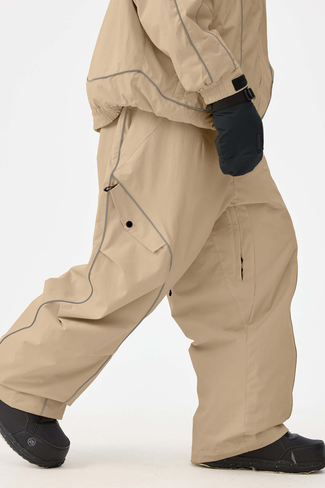 Khaki duurzame reflecterende streep baggy sneeuwbroek voor heren