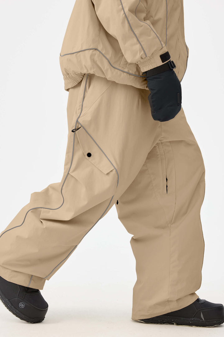 Khaki duurzame reflecterende streep baggy sneeuwbroek voor heren