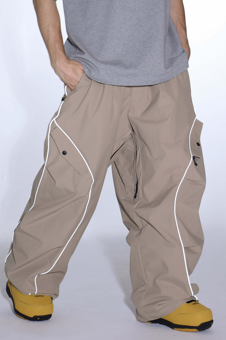 Schwarze Herren-Skihose im Retro-Stil mit reflektierenden Paspeln und Baggy-Schneeschuhmodell 