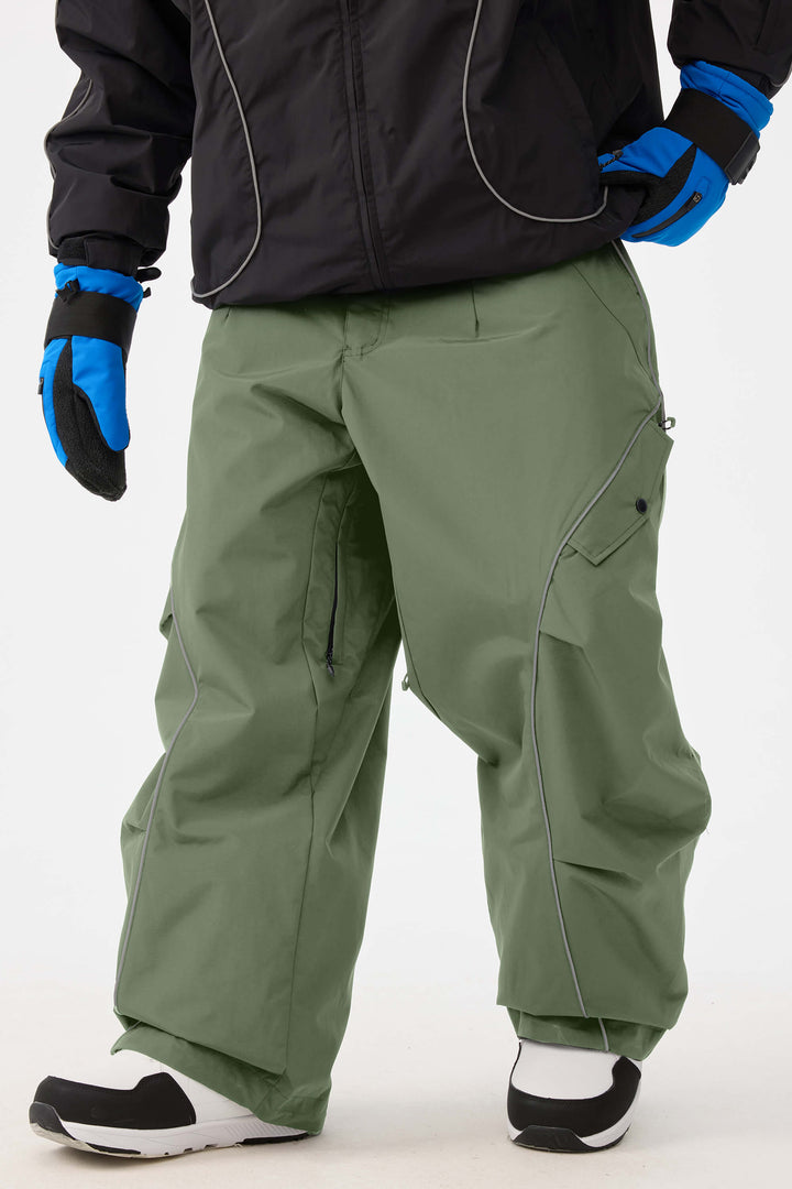 Men's Coffee Retro Track Reflective Piping Baggy Snow Pants