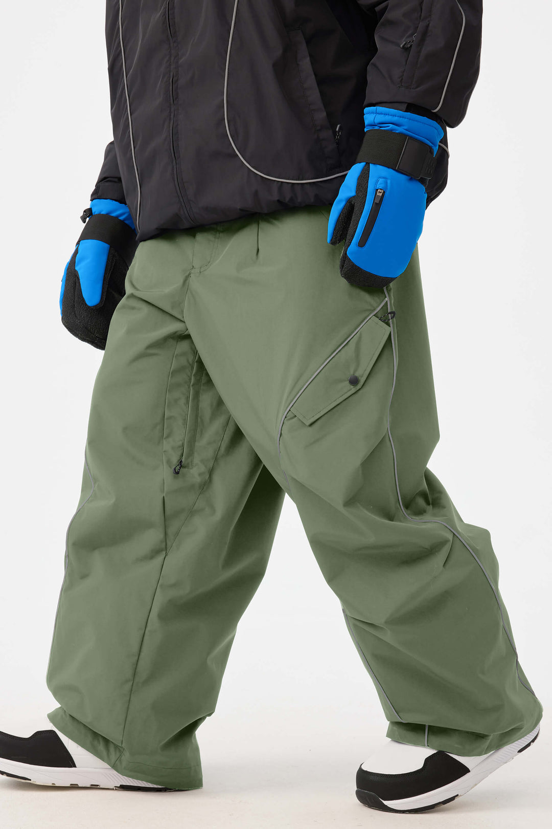 Men's Coffee Retro Track Reflective Piping Baggy Snow Pants