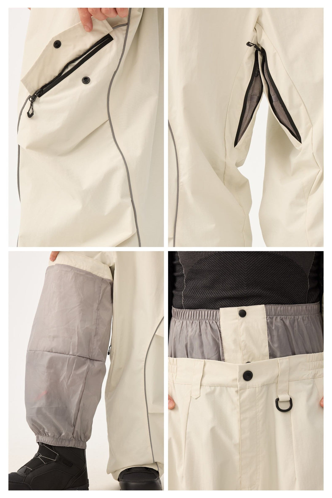 Schwarze Herren-Skihose im Retro-Stil mit reflektierenden Paspeln und Baggy-Schneeschuhmodell 