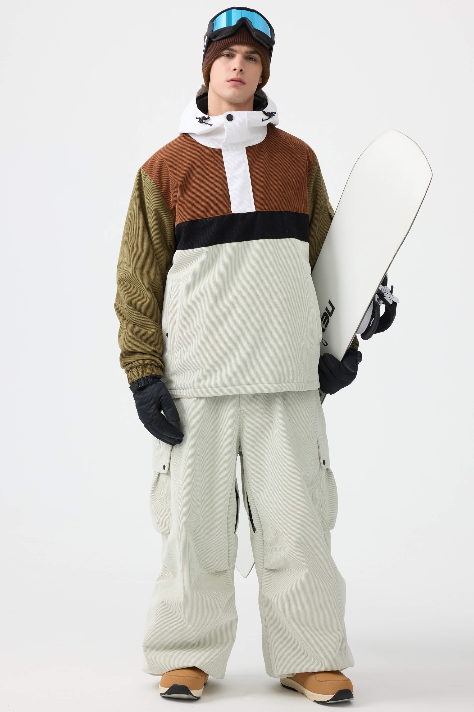 メンズ オリーブグリーン バギー 構造的 ソフトコーデュロイ スノー