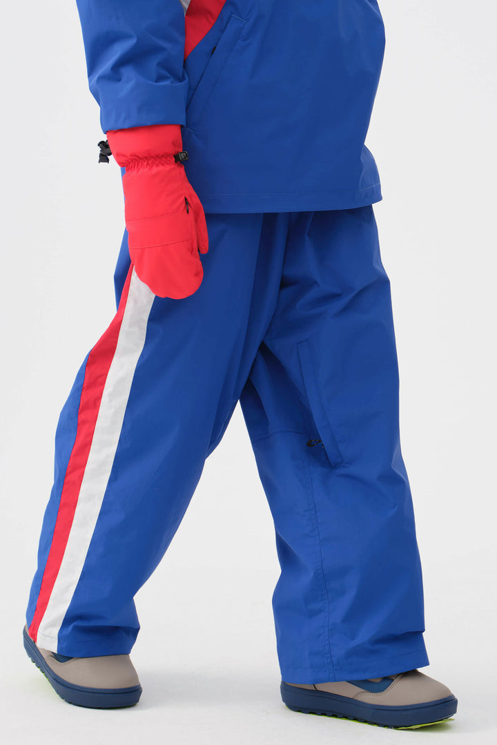 Damskie spodnie narciarskie Baggy Track w kolorze niebieskim i białym z lat 90. w stylu retro