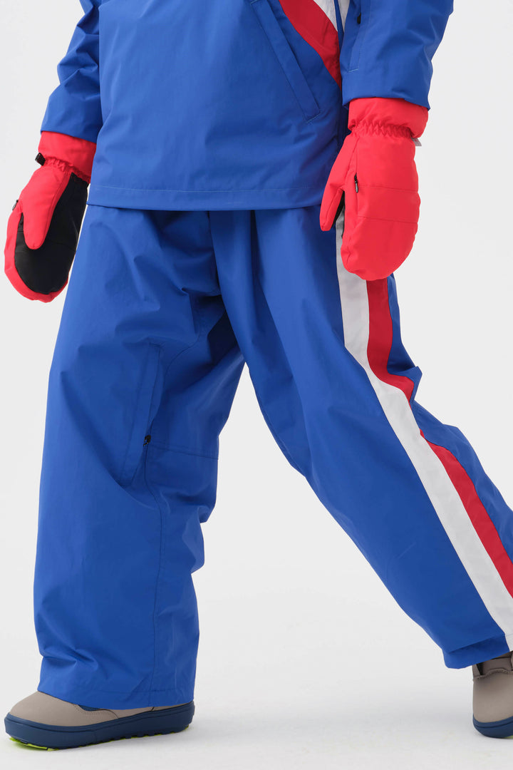 Damskie spodnie narciarskie Baggy Track w kolorze niebieskim i białym z lat 90. w stylu retro