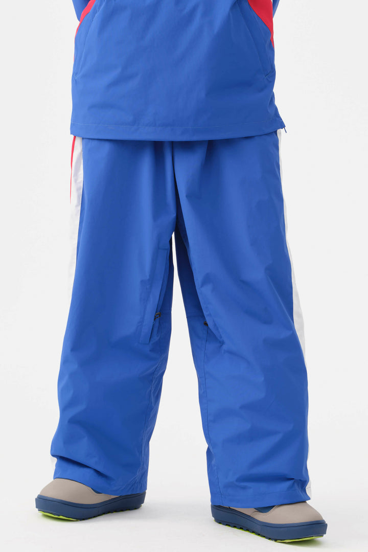 Damskie spodnie narciarskie Baggy Track w kolorze niebieskim i białym z lat 90. w stylu retro