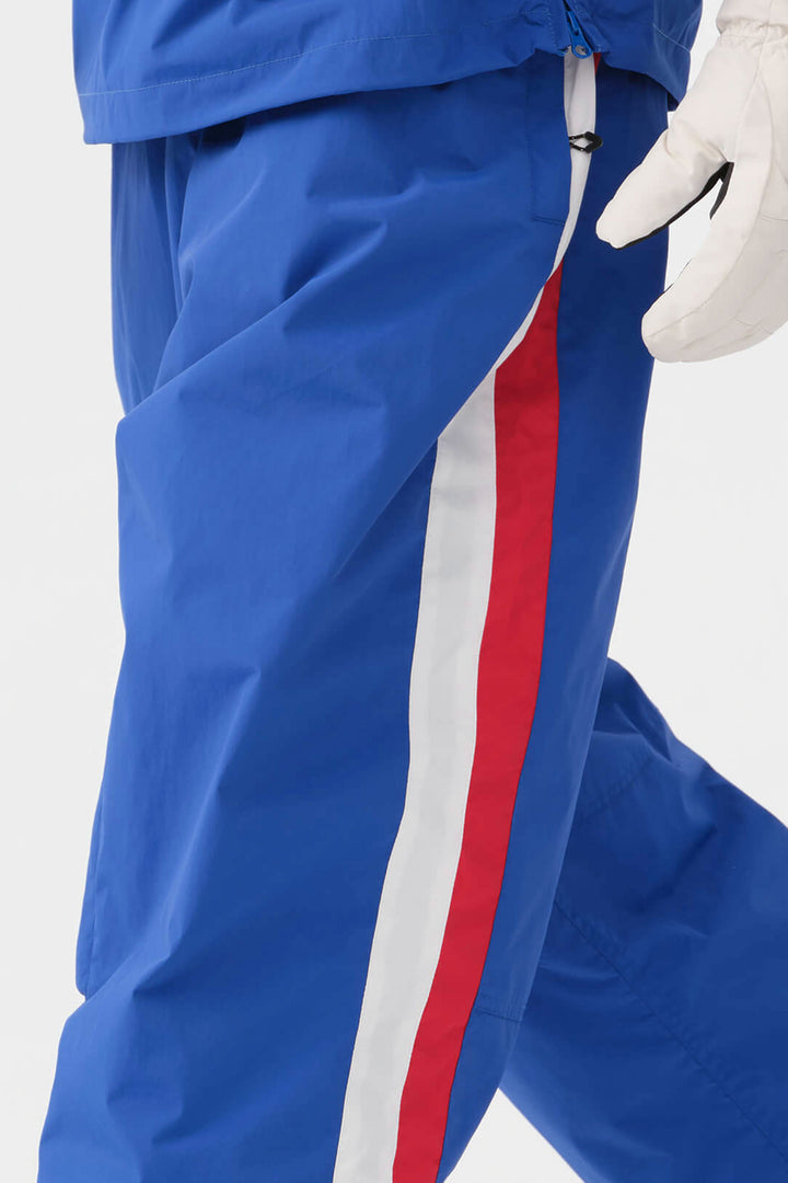 Heren blauw-witte 90s retro track colorblock baggy sneeuwbroek