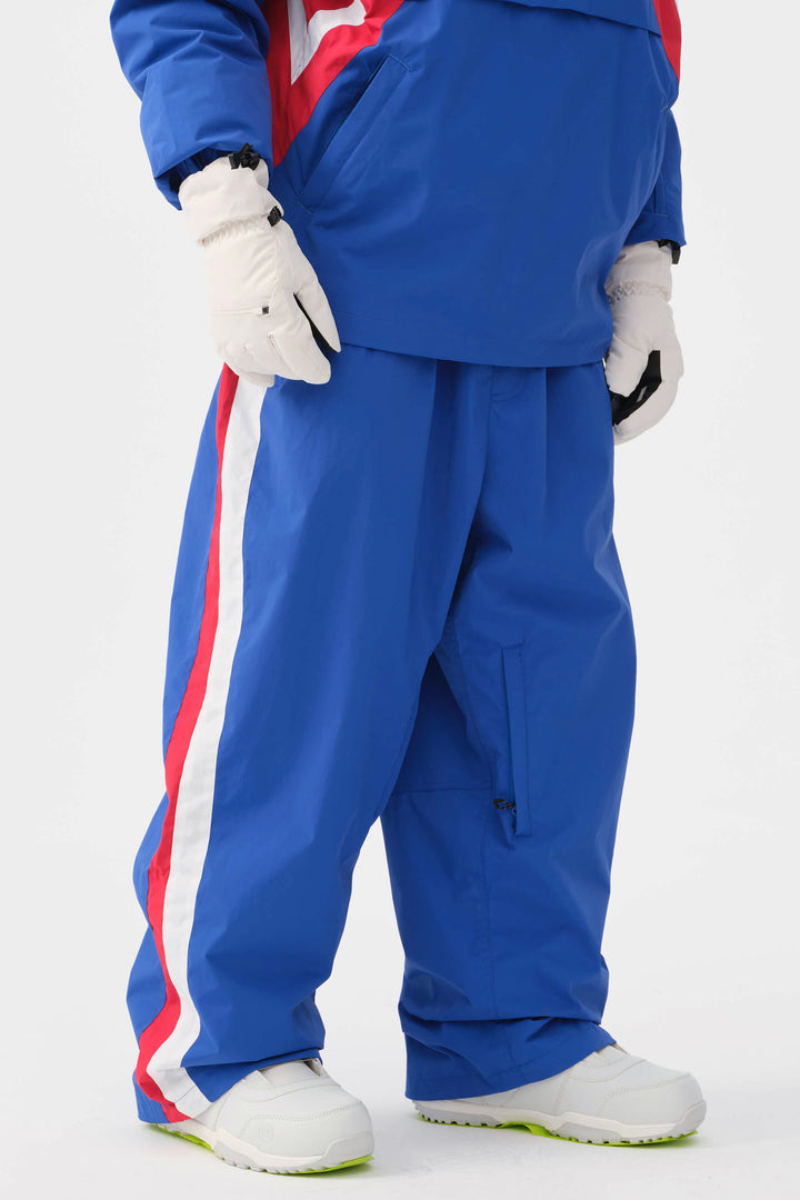 Heren zwarte en rode 90s retro track colorblock baggy sneeuwbroek