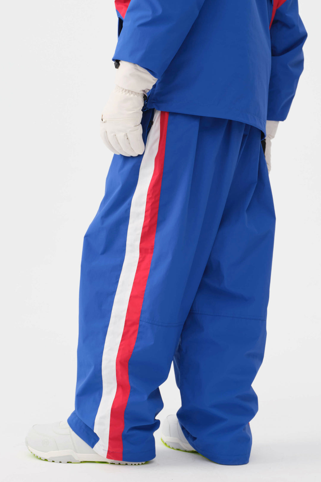 Heren blauw-witte 90s retro track colorblock baggy sneeuwbroek