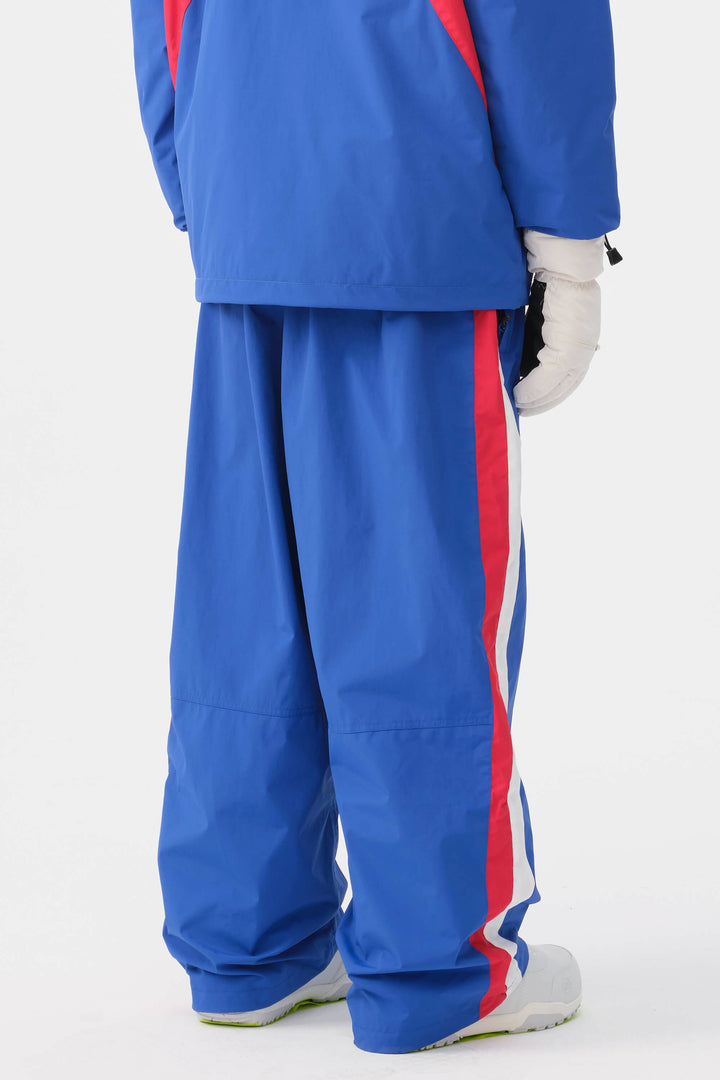 Heren blauw-witte 90s retro track colorblock baggy sneeuwbroek