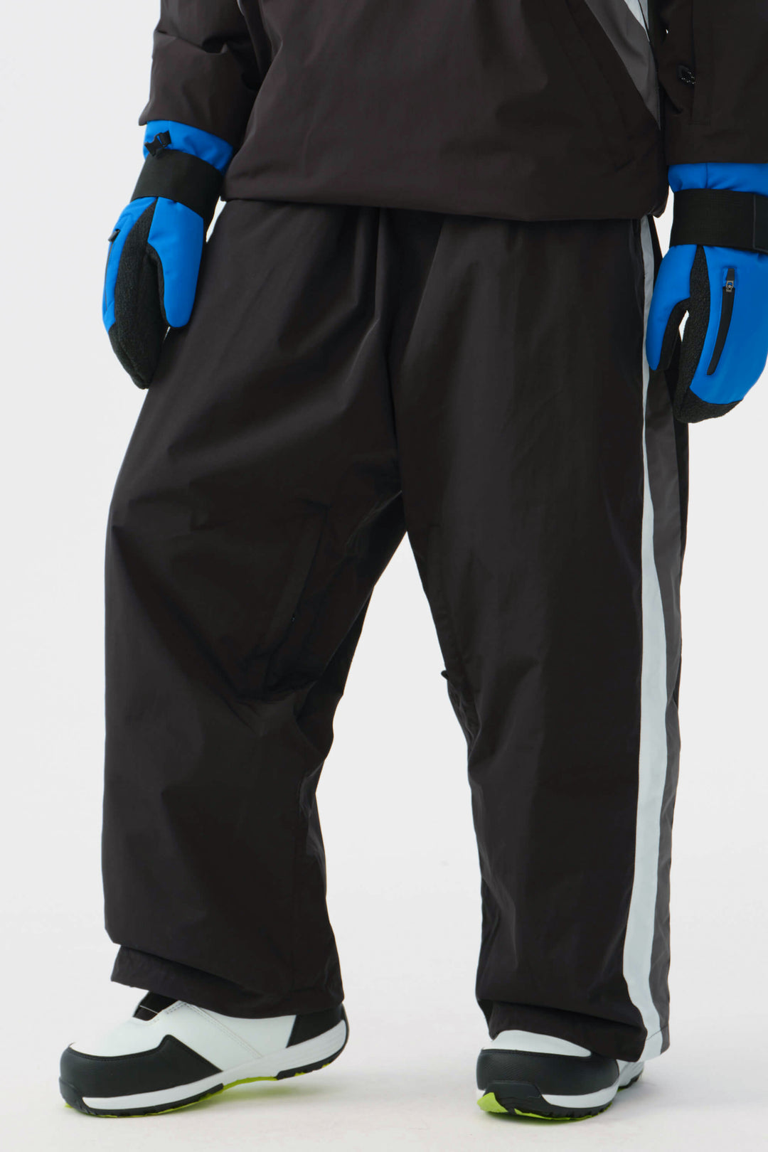 Damskie spodnie narciarskie Baggy Track w kolorze niebieskim i białym z lat 90. w stylu retro