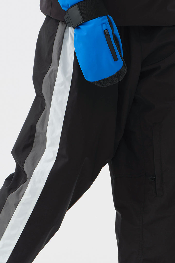 Dames zwart-witte 90s retro track colorblock baggy sneeuwbroek