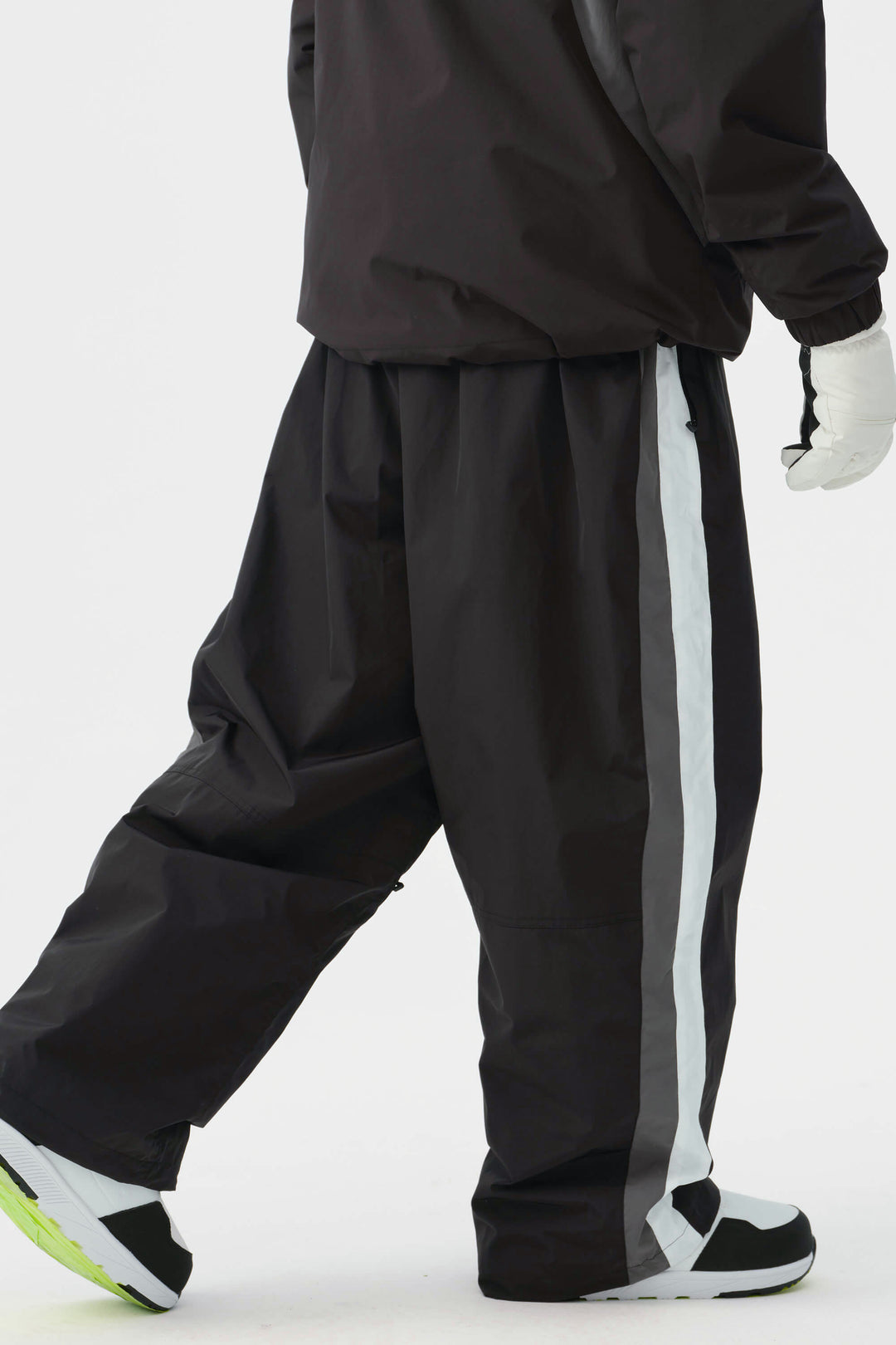 Heren zwart-witte 90s retro track colorblock baggy sneeuwbroek