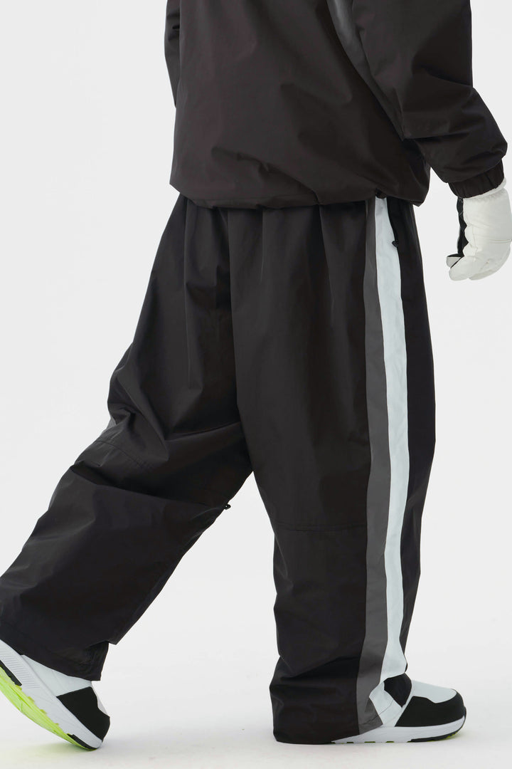 Heren zwart-witte 90s retro track colorblock baggy sneeuwbroek