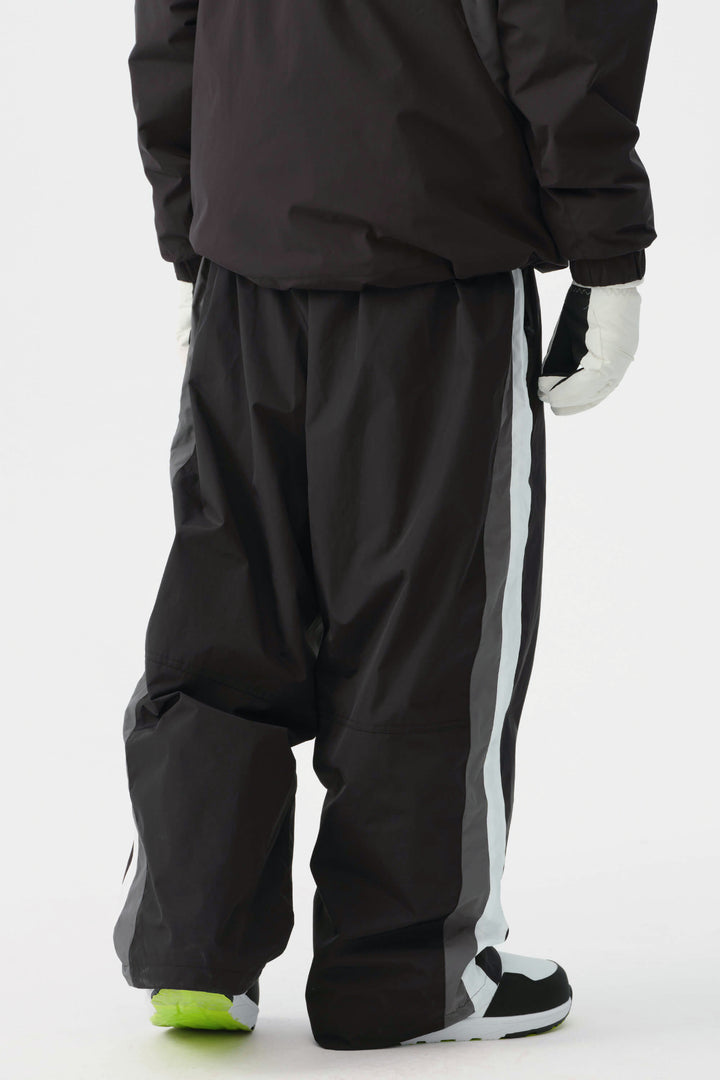 Heren zwart-witte 90s retro track colorblock baggy sneeuwbroek