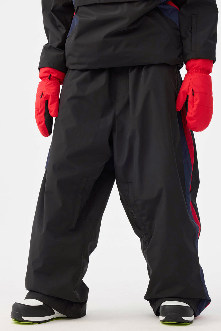 Damskie spodnie narciarskie Baggy Track w kolorze niebieskim i białym z lat 90. w stylu retro