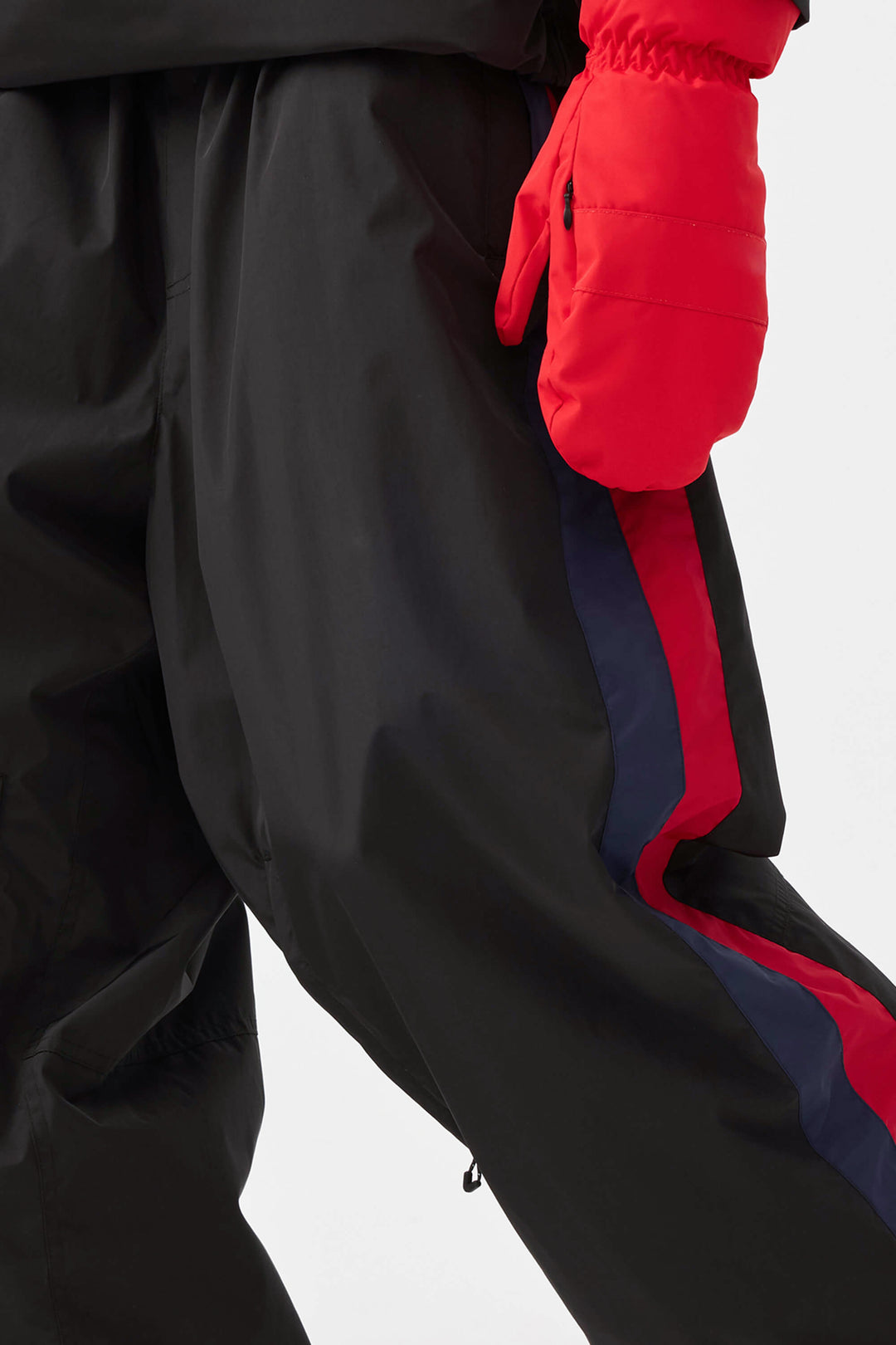 Damskie czarno-czerwone spodnie narciarskie Baggy w stylu retro z lat 90. w blokach kolorów