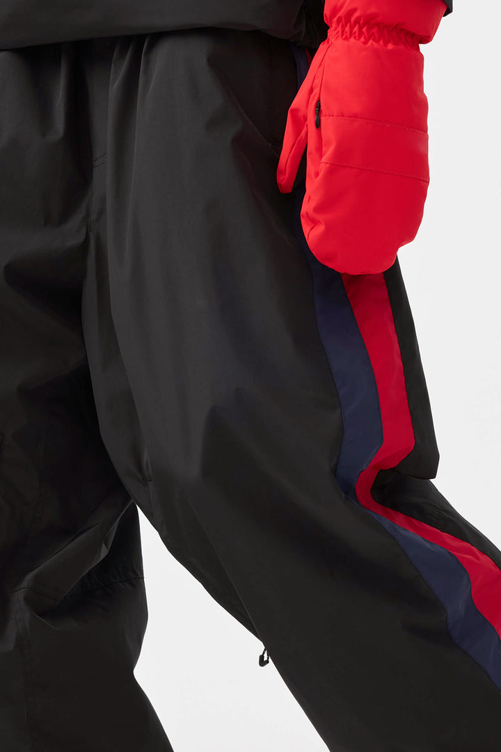 Damskie czarno-czerwone spodnie narciarskie Baggy w stylu retro z lat 90. w blokach kolorów