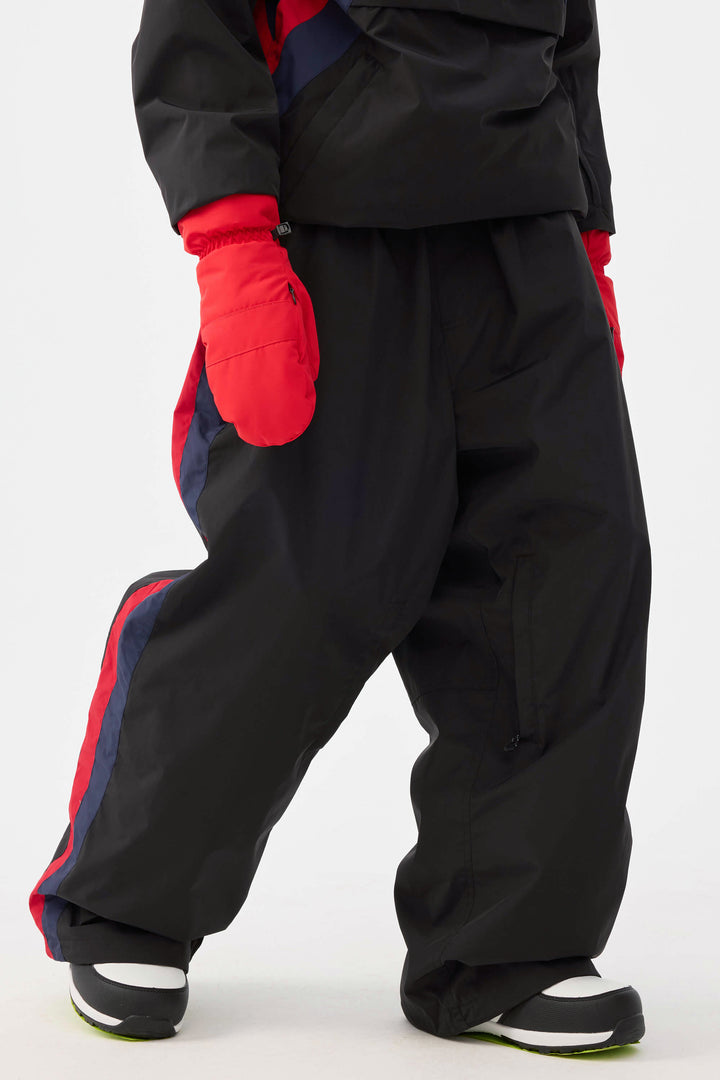 Damskie spodnie narciarskie Baggy Track w kolorze niebieskim i białym z lat 90. w stylu retro