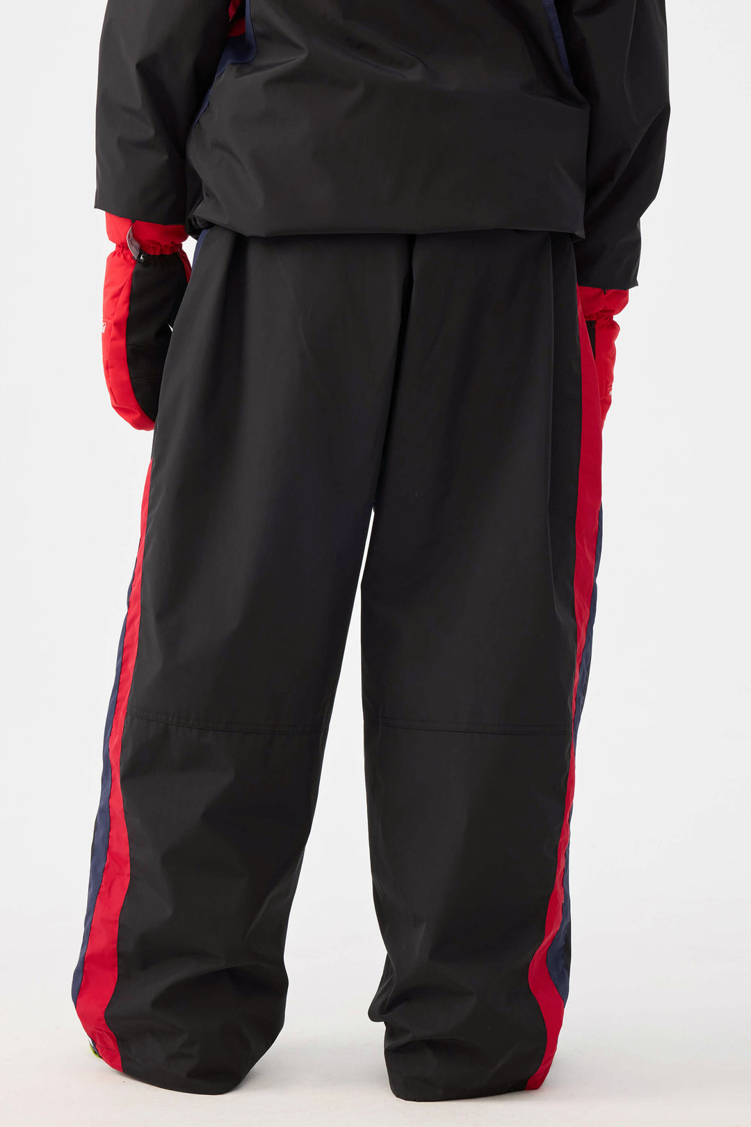 Damskie czarno-czerwone spodnie narciarskie Baggy w stylu retro z lat 90. w blokach kolorów