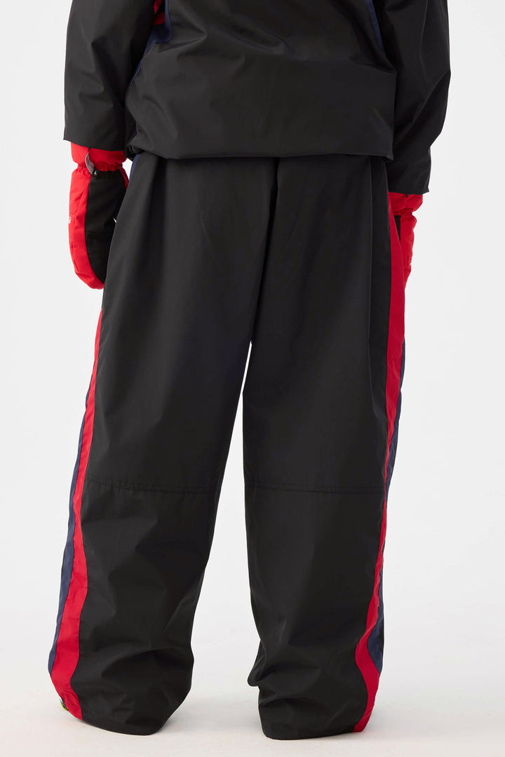 Damskie czarno-czerwone spodnie narciarskie Baggy w stylu retro z lat 90. w blokach kolorów
