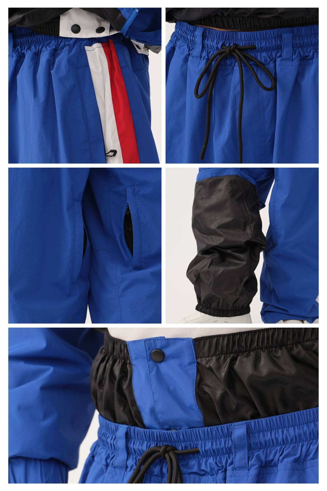 Damskie spodnie narciarskie Baggy Track w kolorze niebieskim i białym z lat 90. w stylu retro