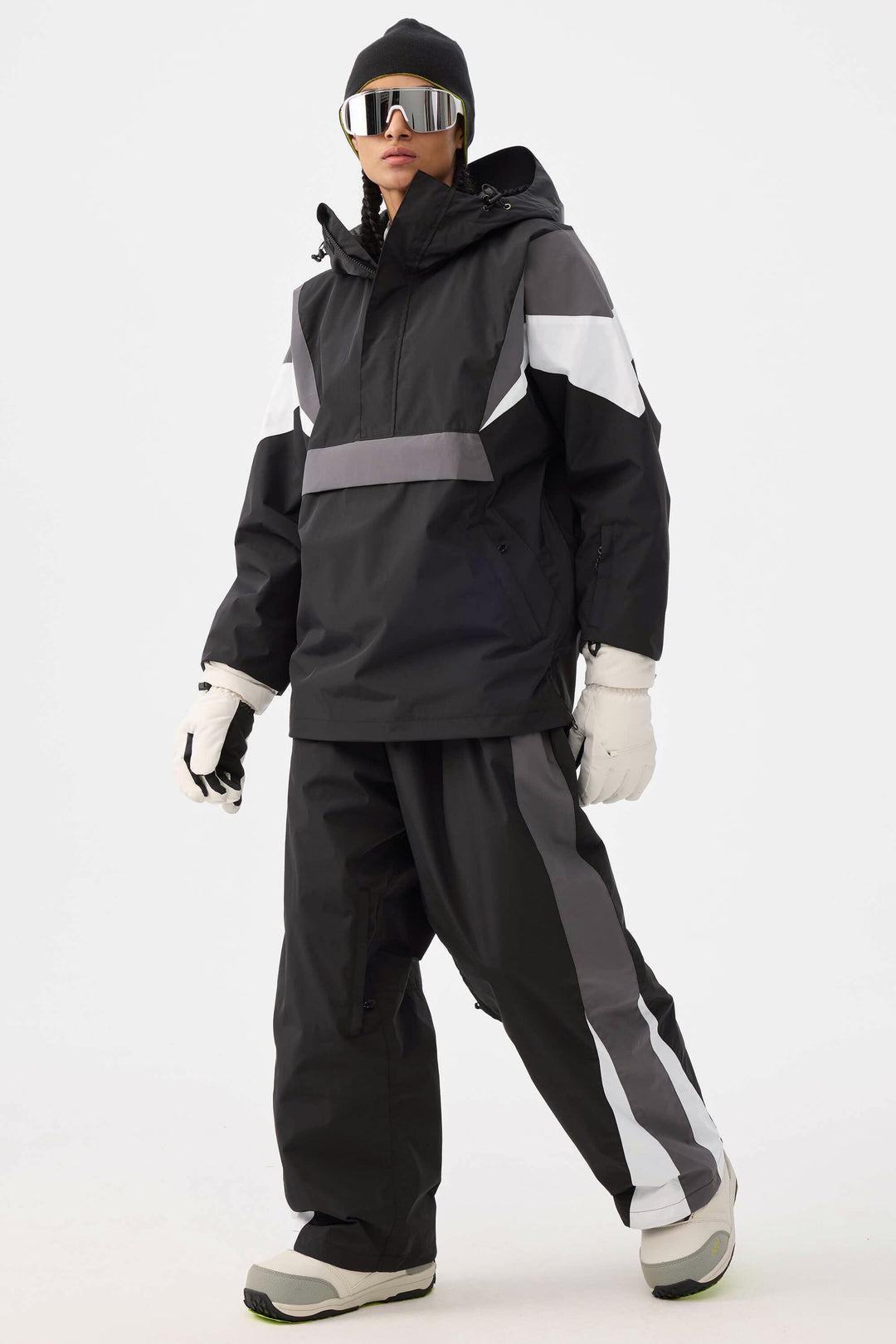 Women's Black & Red Heritage Athletic Colorblock Baggy Snow Pants