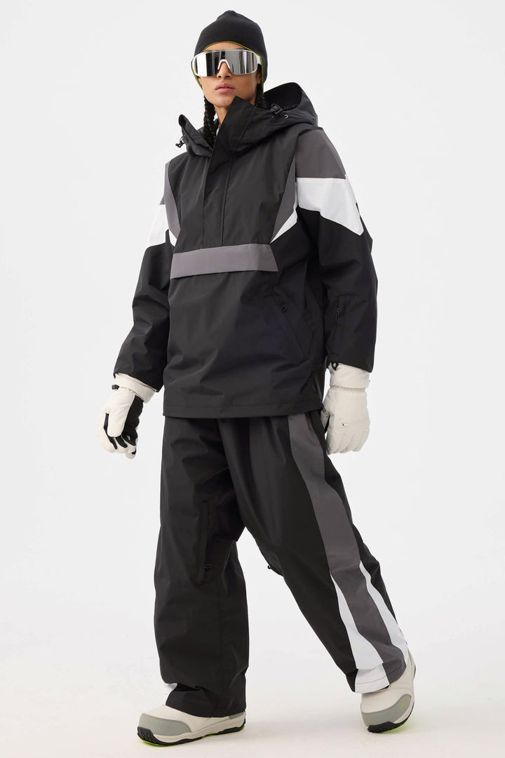Women's Black & Red Heritage Athletic Colorblock Baggy Snow Pants