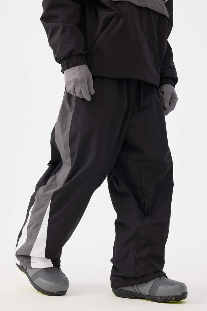 Men's Black & Grey Heritage Athletic Colorblock Baggy Snow Pants