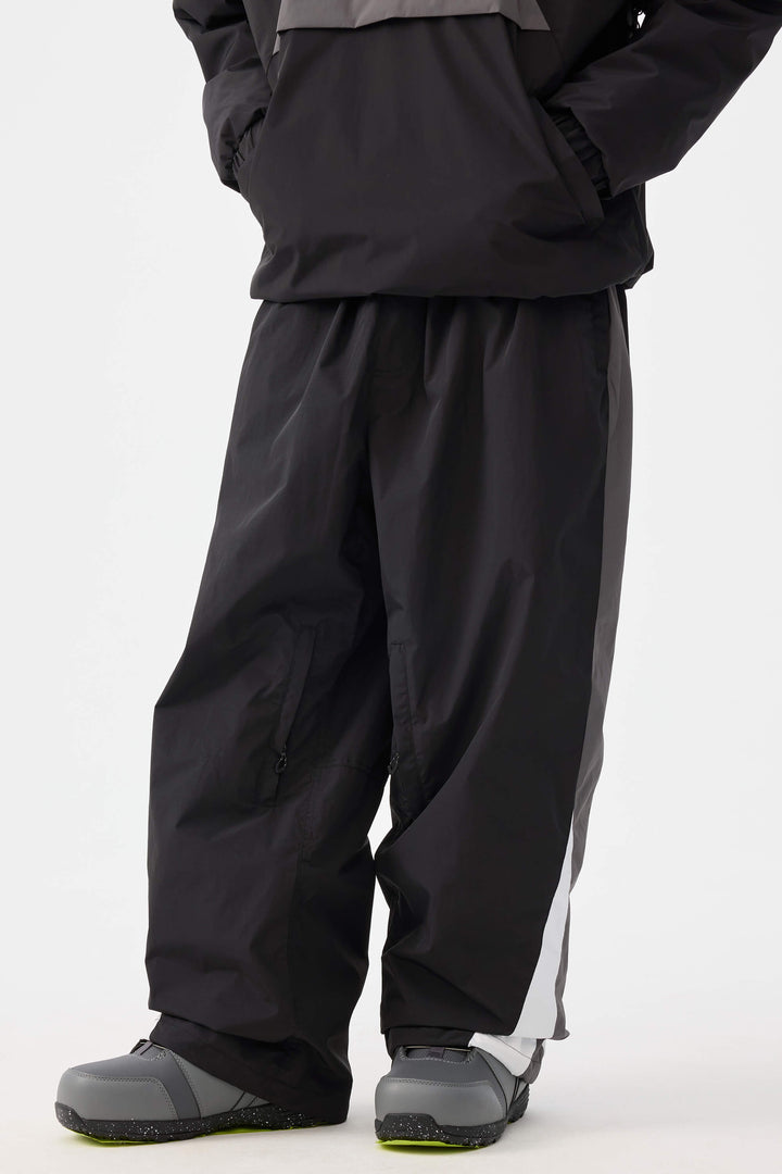 Men's Black & Grey Heritage Athletic Colorblock Baggy Snow Pants